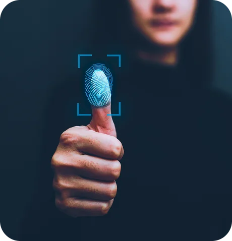 Thumbprint scanning for biometric identification.