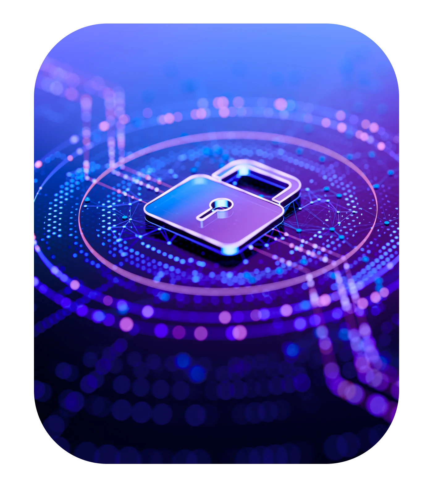 Digital padlock on abstract technology background.